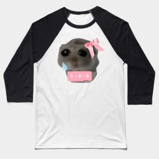 Funny Sad Hamster Meme Girl With Bow Baseball T-Shirt